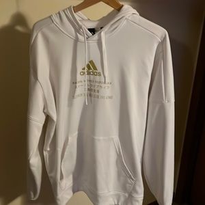 Large White Adidas Graphic Hoodie.